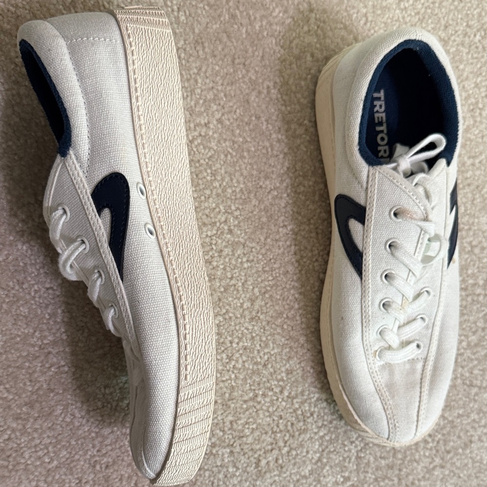 Tretorn White Canvas Sneakers with Black Accents - Picture 2 of 4